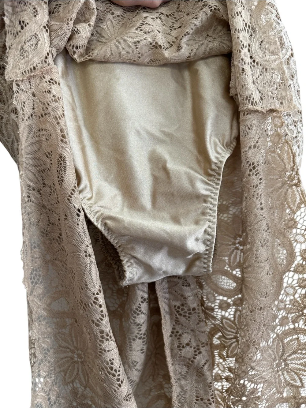 Custom Nude Lace Long-Sleeve Dance Dress with Rhinestone Accents